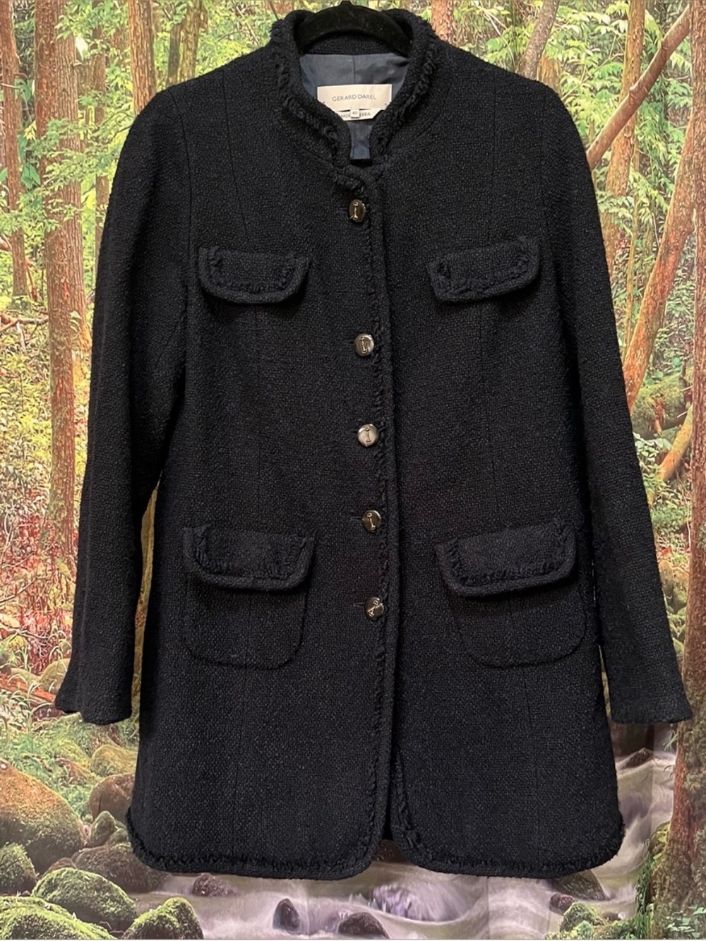 Gerard Darel Navy Bouclé Pea Coat